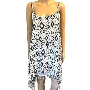 Beach By Exist Women Black White Asymmetrical Coverup SunDress Fringe Free Size